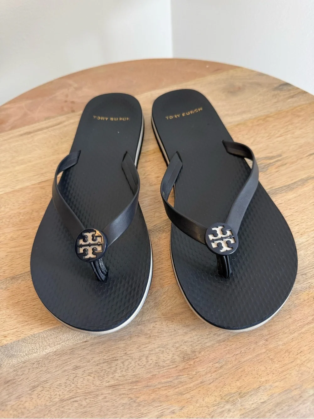 Tory Burch Logo Navy Blue Rubber Flip Flops Size 6